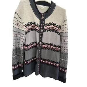 Orvis Womens Fair Isle Cardigan Sweater L Acrylic Nordic Rustic Cottage Outdoors